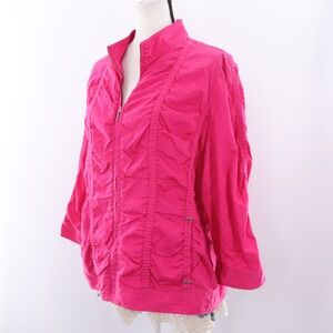 Chicos‎ Pink Ruched Zip Up Jacket Collar Size 3 Cotton Spandex XL